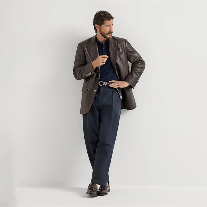 brunello cucinelli panama cotton linen pleated long trousers